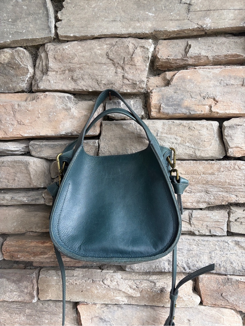 Madewell Sydney Small Transport Bag Dark Blue Green Leather Satchel Crossbody - Picture 2 of 8